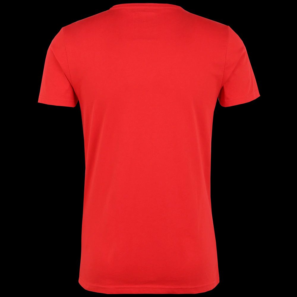 Rotes T-Shirt ohne Aufdruck, Ansicht von hinten.