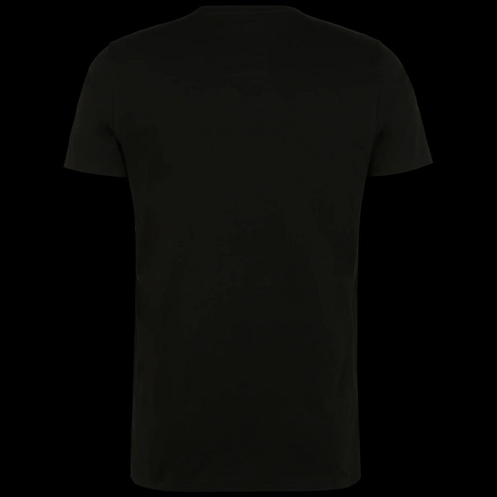 Schwarzes T-Shirt von hinten betrachtet, ohne Aufdruck oder Muster.